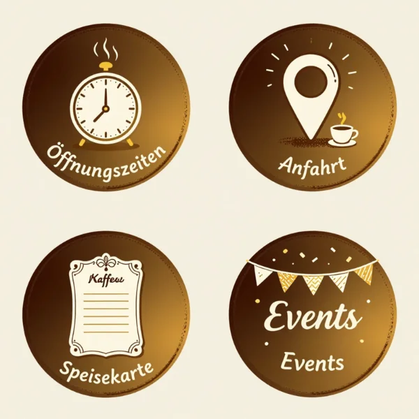 Kaffee & Knupper navigation buttons for opening hours, directions, menu and events