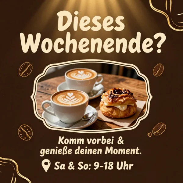 Kaffee & Knupper weekend café promotion with coffee, pastries and opening hours
