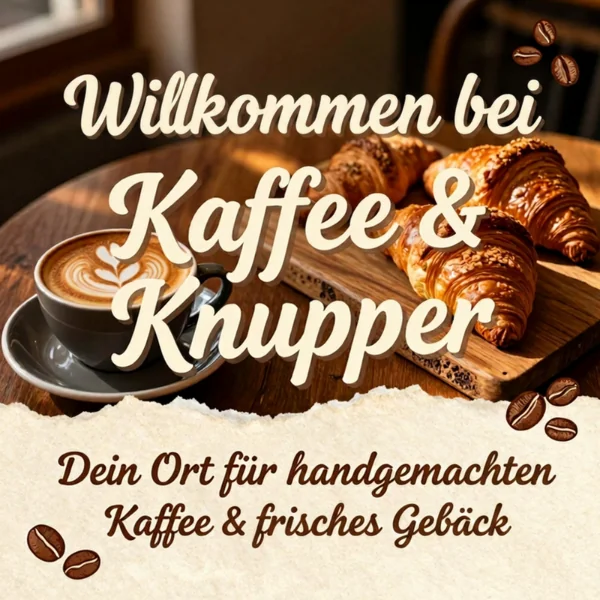 Kaffee & Knupper café welcome graphic with coffee and fresh pastries